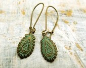 small aged Brass earrings dangle patina ethnic earrings Paisley bohemian earrings Fashion jewelry