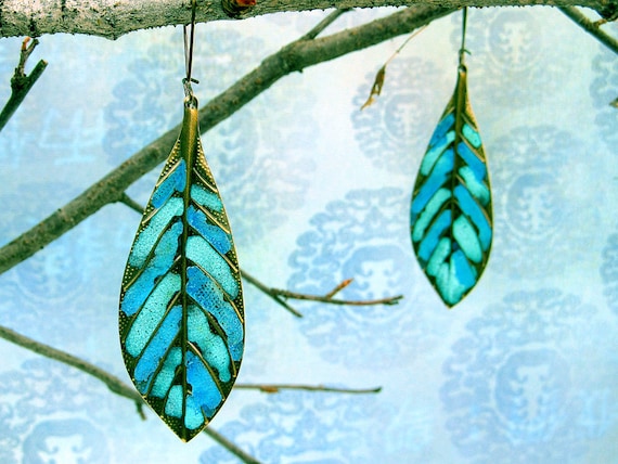 Leaf earrings Montana Skies feather earrings dangle Patina jewelry Magazine Featured