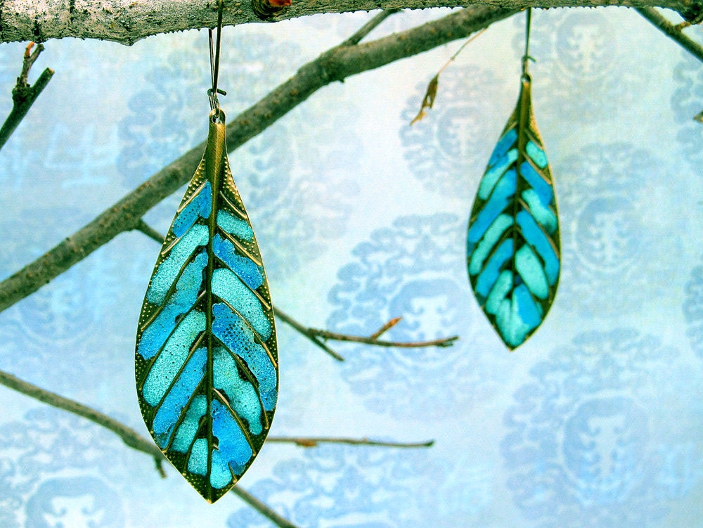 Leaf earrings Montana Skies feather earrings dangle Patina jewelry Magazine Featured