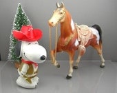Vintage Toys Snoopy Dog Rubber Squeeze Toy Hard Plastic Horse Circa 1960s "Sheriff Snoopy and the Horse He Rode in On" Collectibles