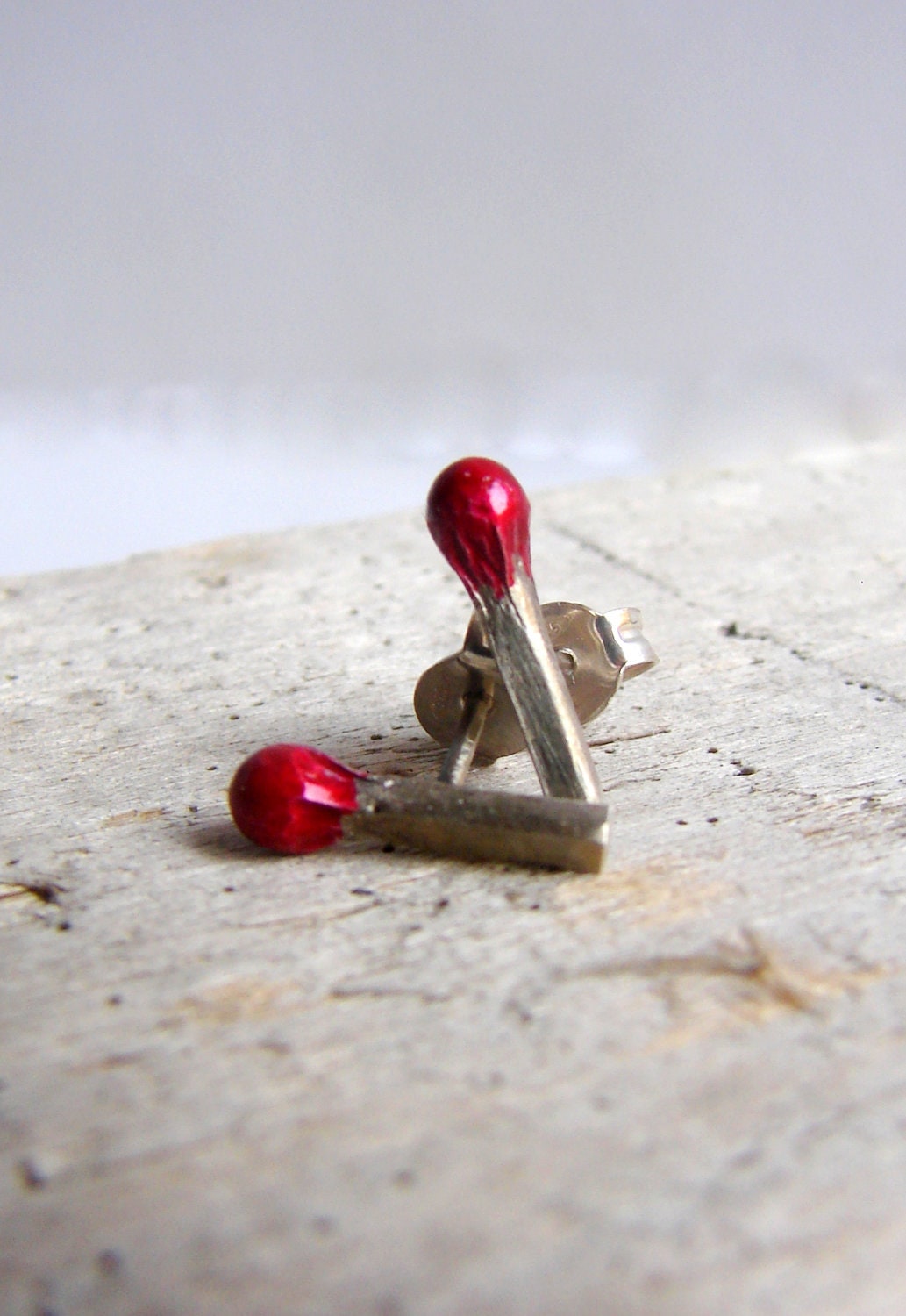 Matchstick Sterling Silver Stud Earrings Valentines Jewelry