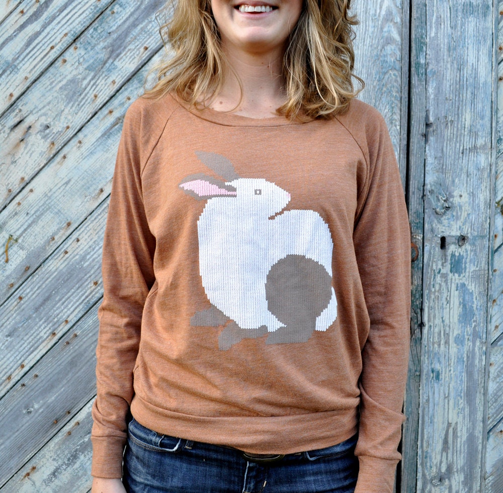 Womens Bunny Long Sleeve - Sweatshirt - Fall Fashion - Winter Fashion - Slouchy Pullover