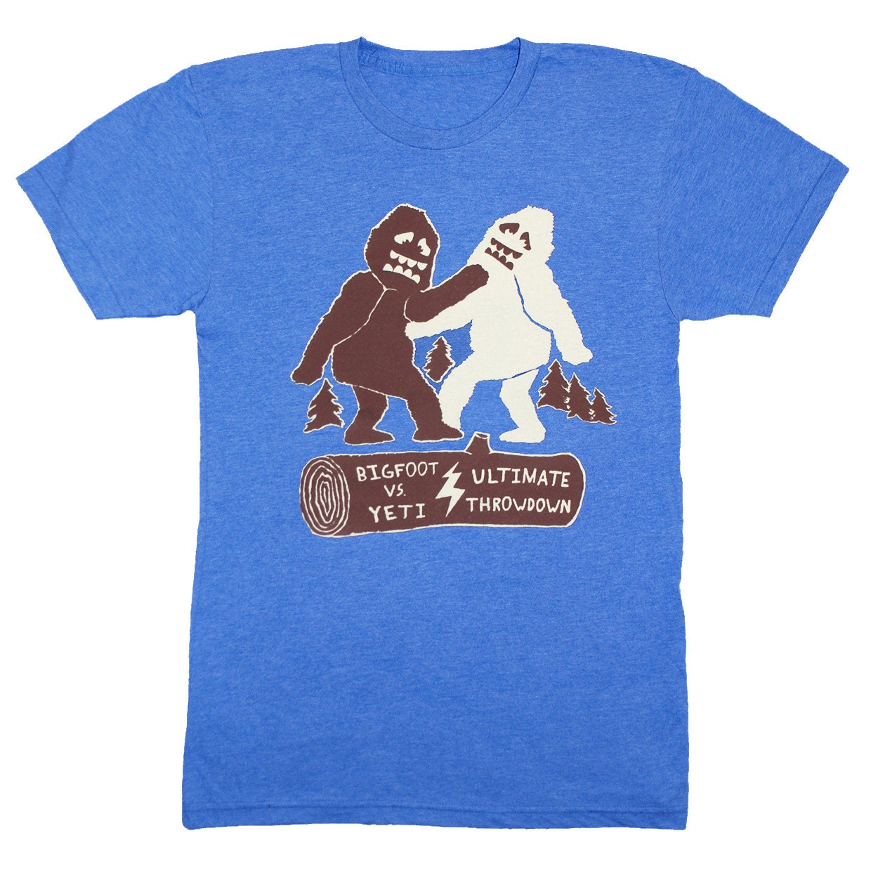 Bigfoot Vs Yeti Ultimate Throwdown - Unisex Mens T-Shirt Abominable Snowman Sasquatch Showdown Battle Awesome Funny Tee Shirt Blue Tshirt
