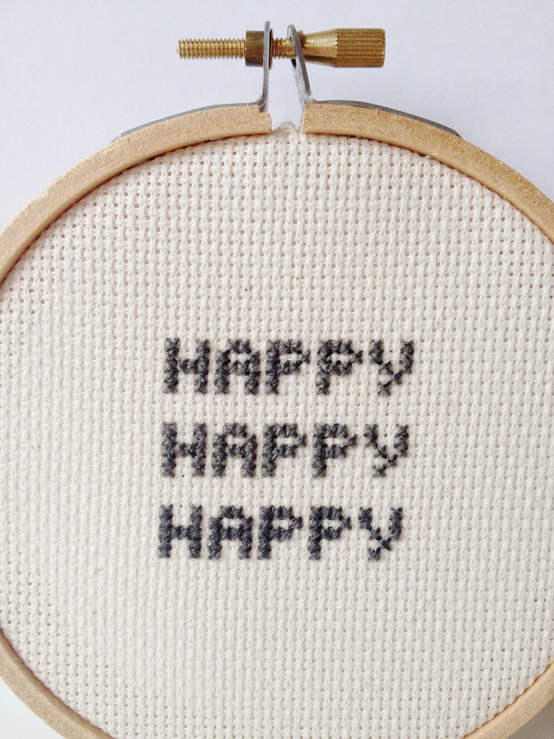 Happy cross stitch.  Embroidery hoop art.  Duck Dynasty quote. embroidered quote