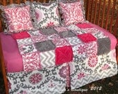 READY TO SHIP Custom Pink & Charcoal Mod Palette Baby Nursery Bumperless Crib Bedding Set