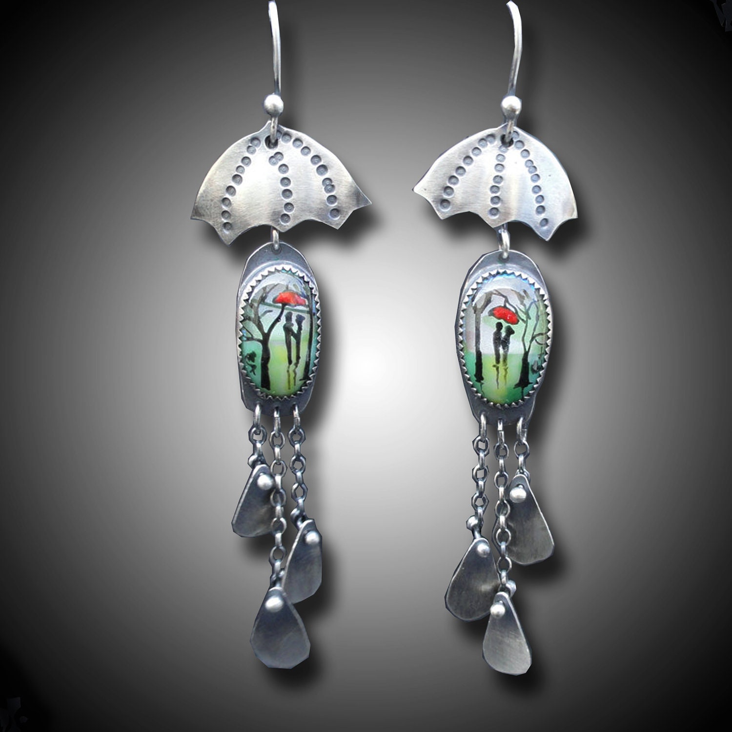 Sterling Silver and Painted Fused Glass Earrings