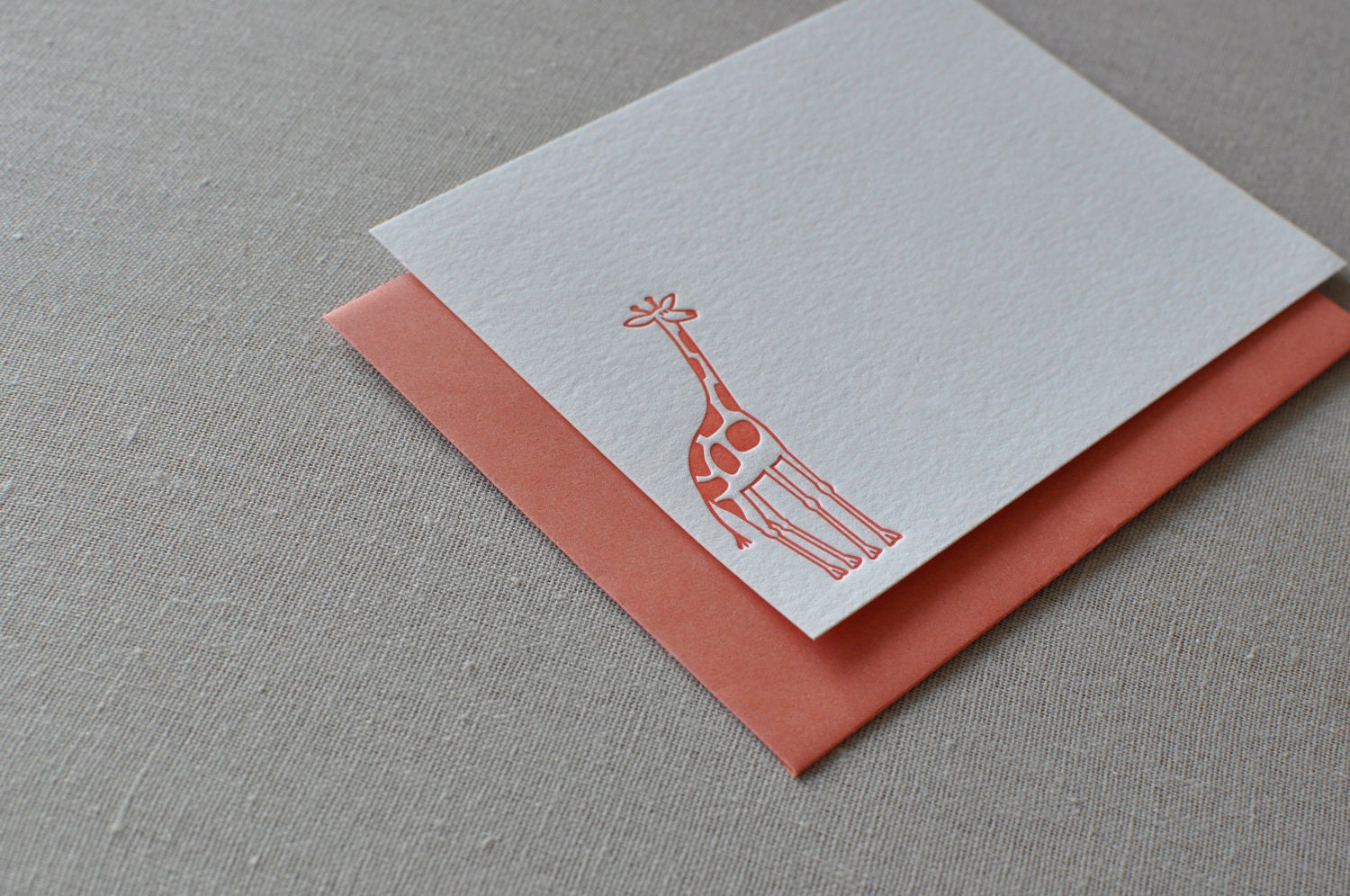 Letterpress Giraffe cards, set of six, flat cards and envelopes