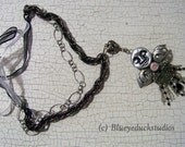 MaTuRE CoNTeNT Breast Cancer Survivor Fly Me to the Moon altered art doll original pendant brooch necklace