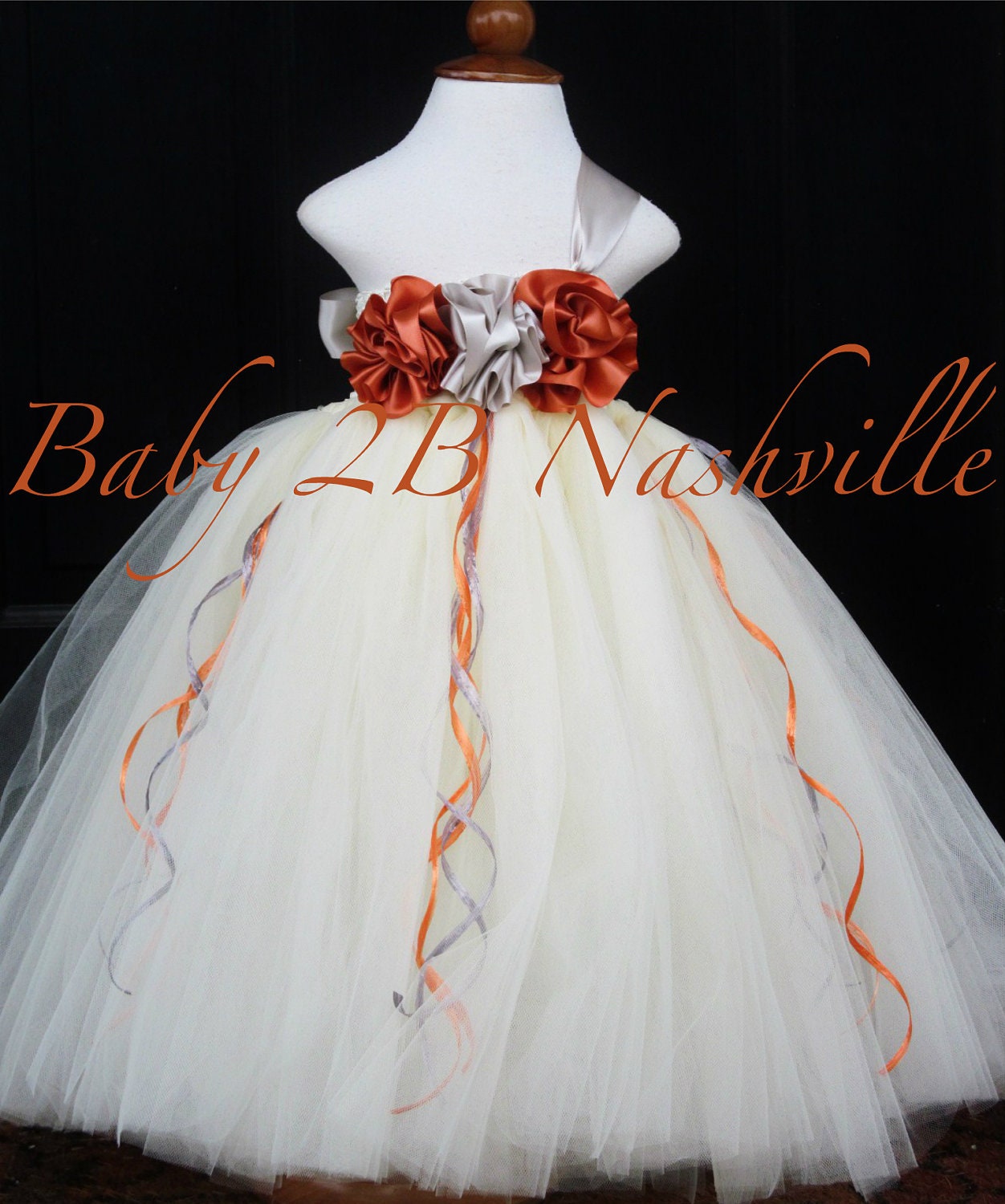 Flower Girl Dress in Ivory Copper and Silver 5-6T