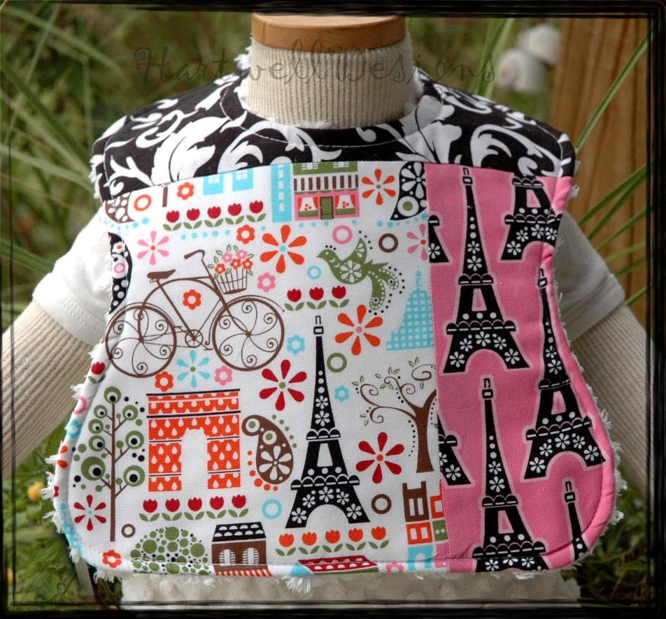 Paris Patchwork Vintage Chenille Infant Size Feeding Bib