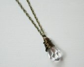 Jayne Necklace - Small Clear Antique Chandelier Crystal, Antique Brass - Short, Feminine Necklace