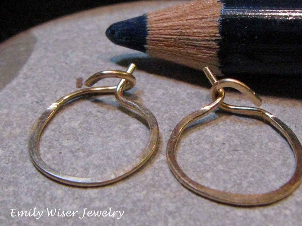 Tiny 14K Gold Hammered Hoops. 10mm. Ready to Ship. Recycled gold