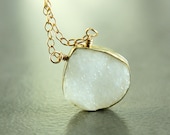 White Druzy Quartz  Necklace   - Gold Filled  - Handmade Necklace   - Gemstone Jewelry - Quartz Jewelry  - Delicate