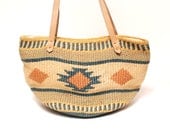 SOUTHWEST woven JUTE 70s TOTE leather bucket purse