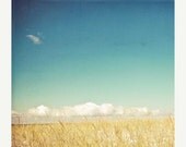 dreamy blue beach photography .ocean sand surf . summer landscape. baby room art . 5x7 Photograph . Clouds on the Horizon