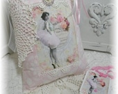Keepsake English cottage Vintage Ballerina pink roses hanging pillowc  ECS