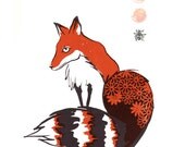 Orange Fox with daisies. Original screenprint