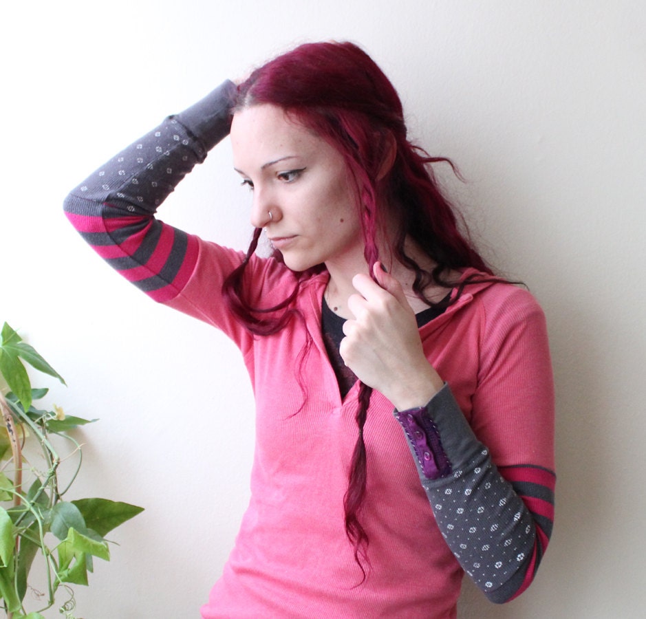 long sleeve pink hoodie light knit recycled sleeve medium