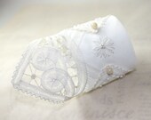 Bracelet Lace Cuff White Cream Ivory Vintage Fabric Textile Hand Embroidery Battenburg Pearls Bridal Wedding