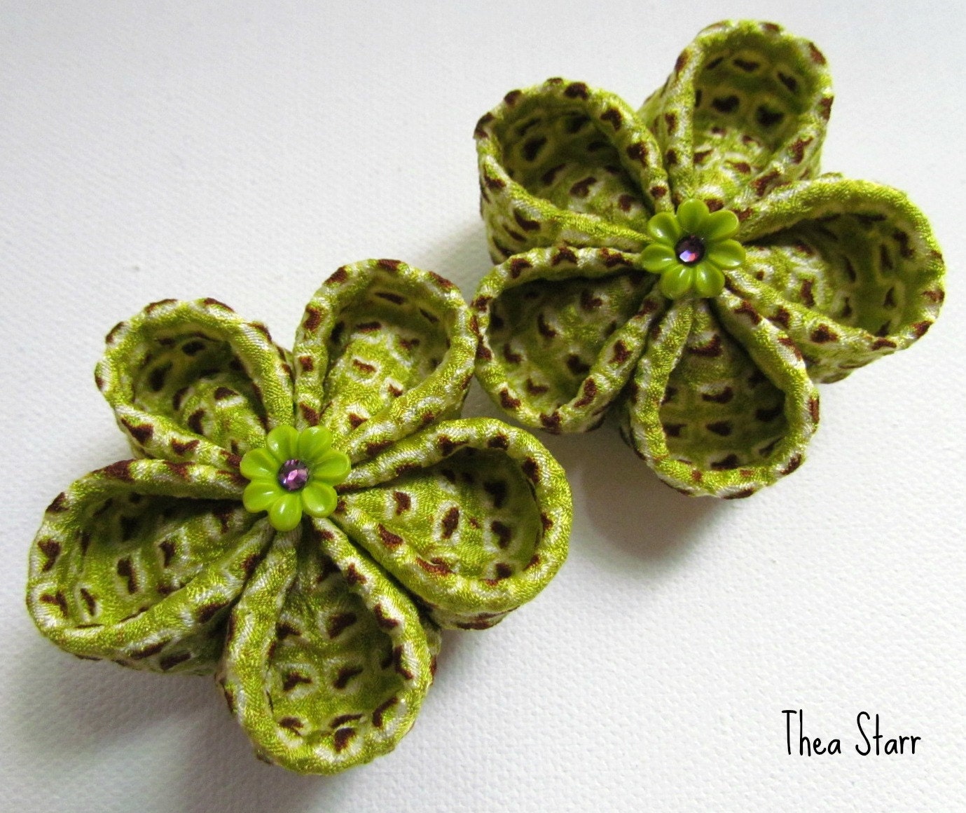 Kanzashi Flower Hair Clips - Chartreuse Shibori
