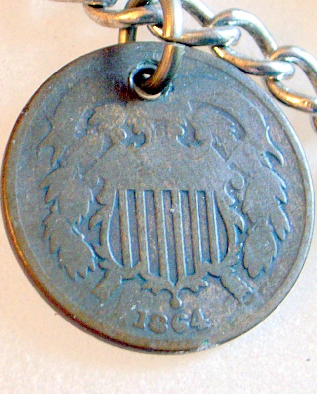 Civil War Coin Charm Bracelet - 1864 - Solid Sterling Silver Bracelet With Antique Coins -Lincoln Era Civil War 1864 2 Cent Piece