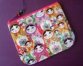 Make up pouch cosmetic bag purse in RARE european matryoshka babushka russian doll fabric