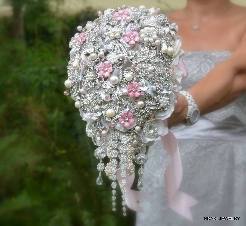 Deposit on blush pink cascading brooch bouquet -- made to order  brooch bouquet