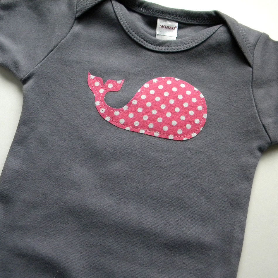 Pink and Gray Baby Girl Clothes // Size 3-6 months // Whale Bodysuit // Girls Clothing // Pink and White Polka Dots on Slate Gray