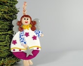 Angel Ornament Decor, Christmas Tree Ornament, Fushia and Blue Angel with Silver Star, Baby Girl Decoration
