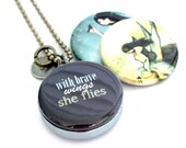 She FLIES Silver Locket - Custom Stamped Jewelry - Birds, Graduation, Daughter, Magnetic, Recycled by Polarity - LavennzOsy Collection