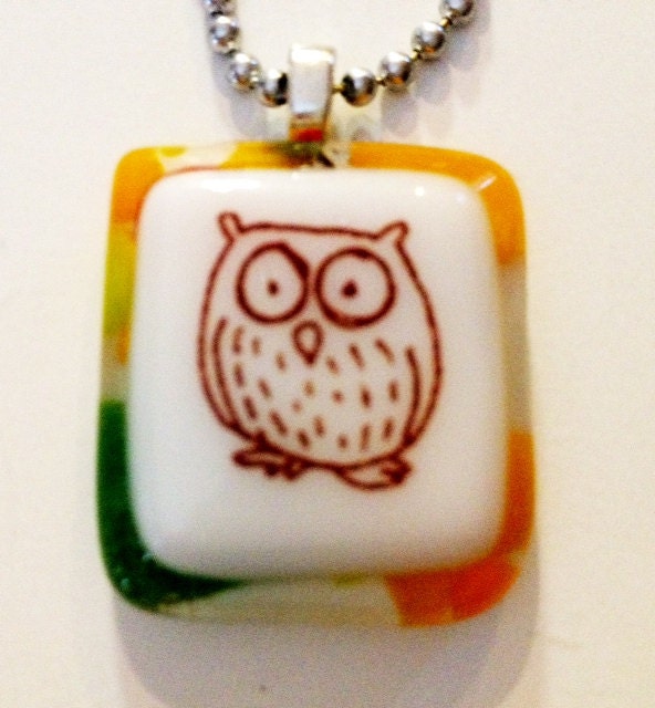 owl glass fused necklace handmade