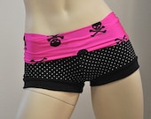 SXY FITNESS Pink Scull Ultra Low RIse Fold Over Hot Yoga Short Item 4473