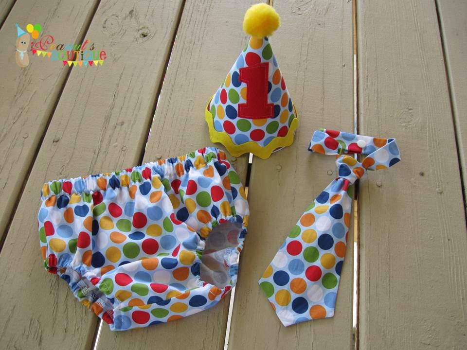 Baby Boy Toddler First Birthday Mickey Mouse Diaper Cover, Tie & Party Hat Red Chevron -- Photo Prop