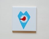 SALE Small screenprinted tile/coaster bird of my heart