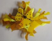 fused glass clock -  free form yellows