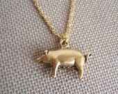 Pig Necklace VIntage gold plated piglet charm This Little Piggy Etsy