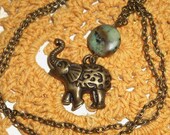 Antique Brass Elephant Necklace with Green Hemetite