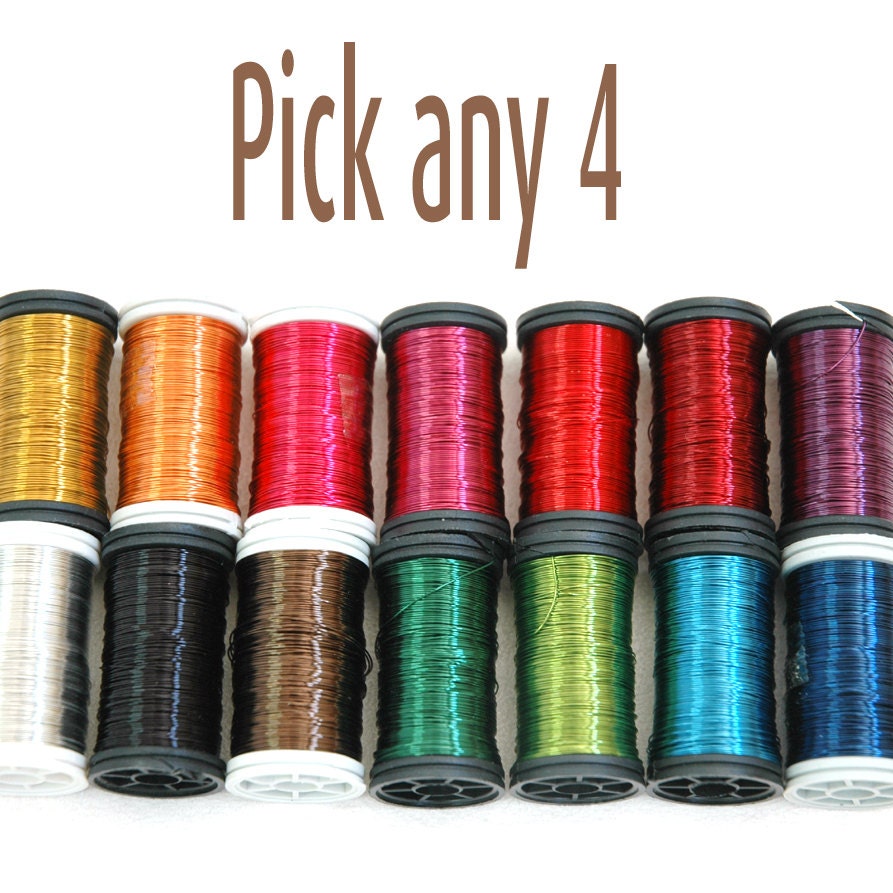 Copper wire, 28 Gauge, wire crochet supply, 4 spools pick your color