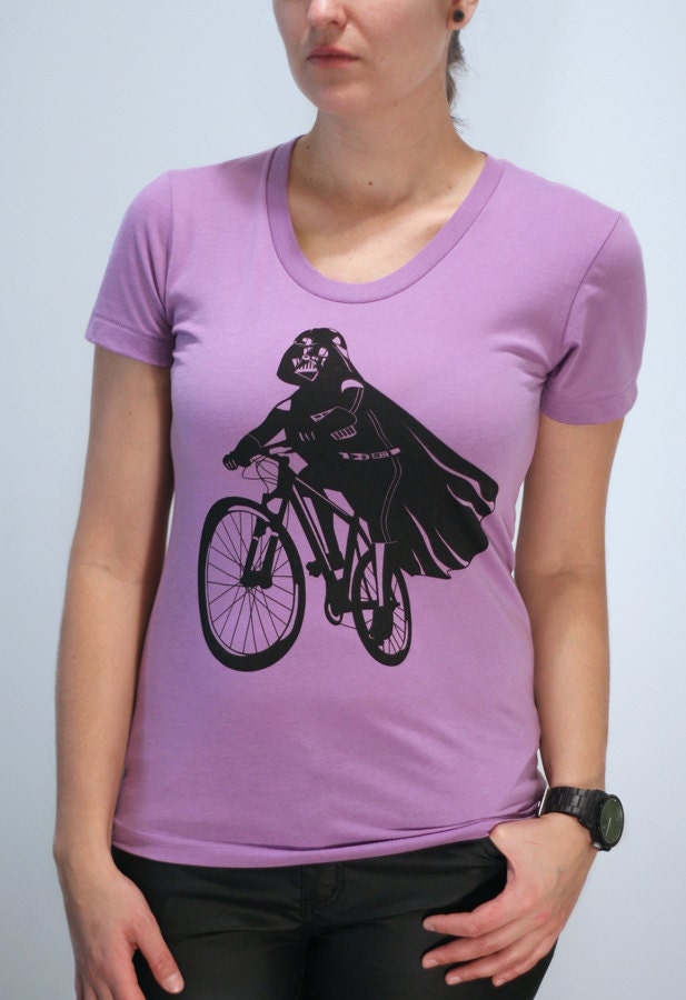 Darth Vader is Riding It - American Apparel Womens t shirt printed with ECO ink (  Star wars / Darth Vader bike t shirt )