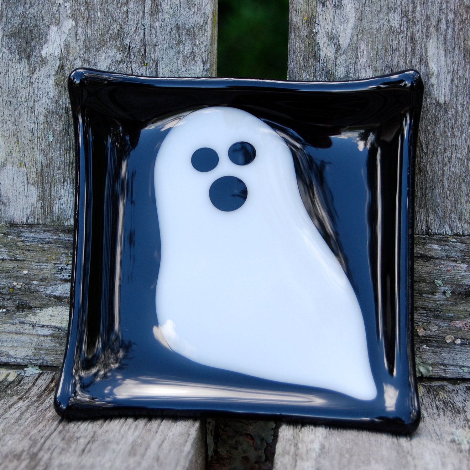 Reserved for Alia - SALE Ghost Halloween Fused Glass Dish, Candy Dish, Soap Dish, Decoration
