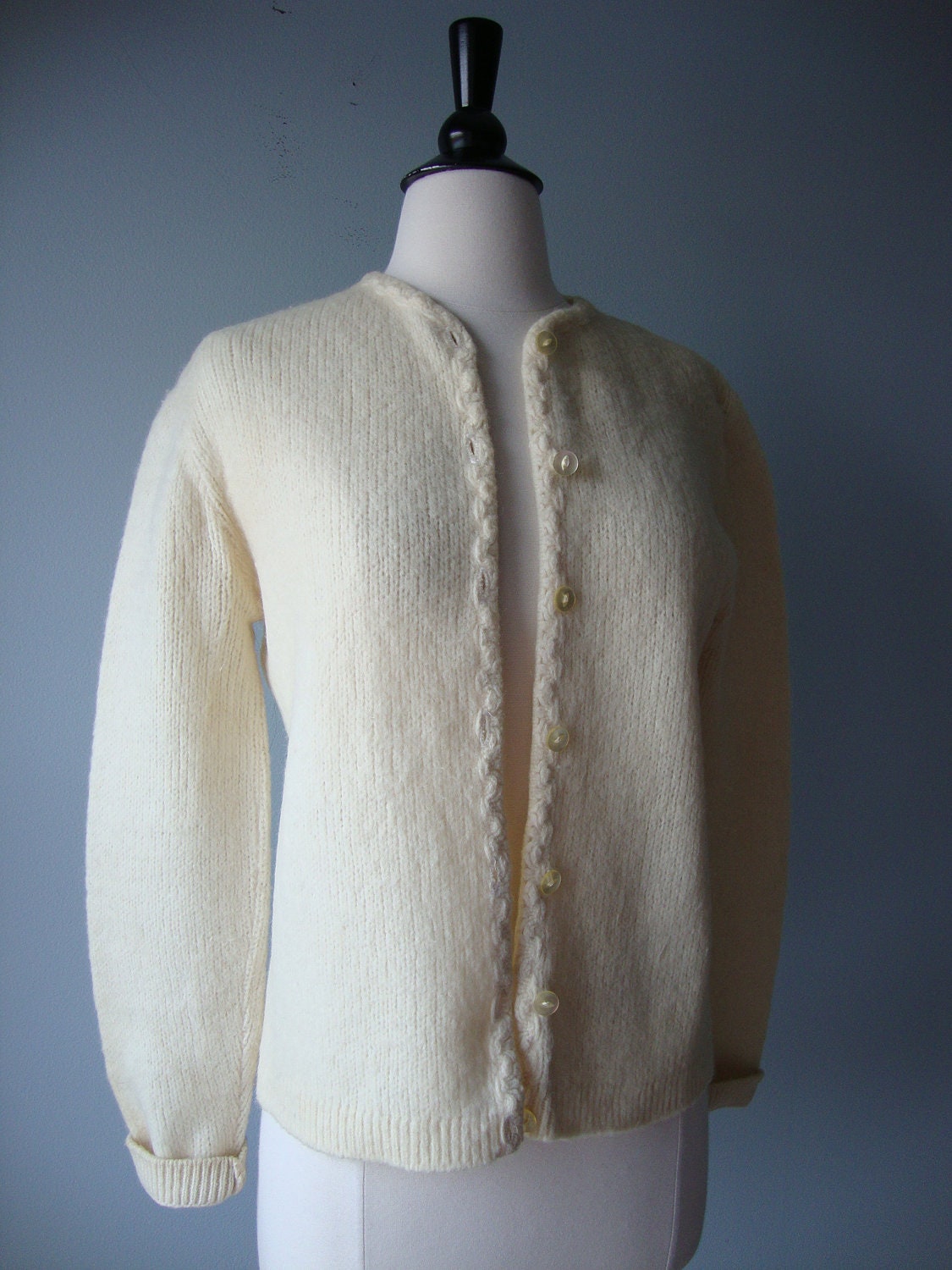 1960s sweater / 60s cardigan /  cream wool cardigan