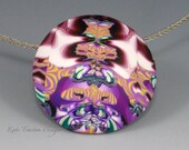 Polymer Clay Pendant, Abstract, Purple, Peach, Black, White