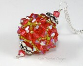 Salmon Pink Netted Bead Necklace, beadweaving