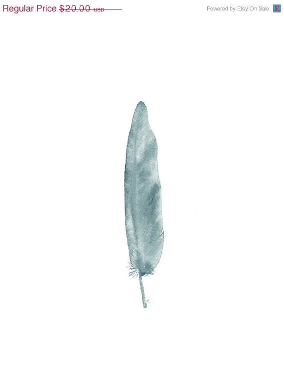 Indigo Feather- archival print of watercolor painting, 25% OFF - reneeanne
