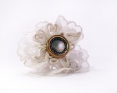 Vintage Button and Lace Ring - Silver Plated ring adjustable ring