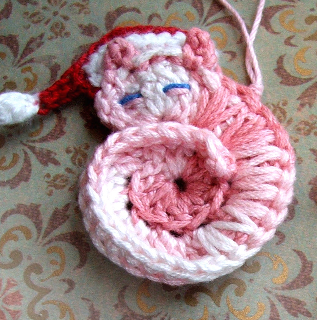 Animal Crochet PATTERN - Darling Kitty - CROCHET PATTERN for Tiny Cat Ornament or Applique with Santa Hat - Instant Download