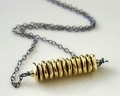 Golden brass beads and sterling silver bar necklace, simple, modern - ready to ship