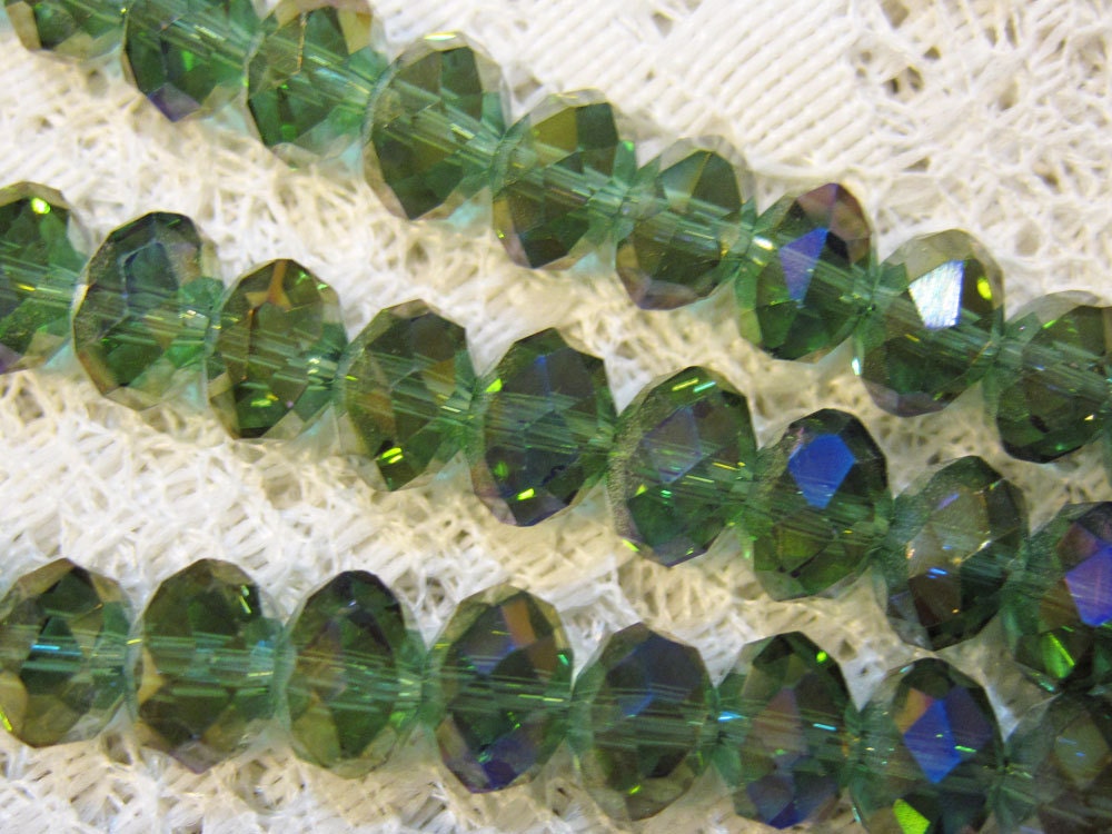 Erinite Green Faceted Chinese Glass Crystal Rondelles 6x8mm