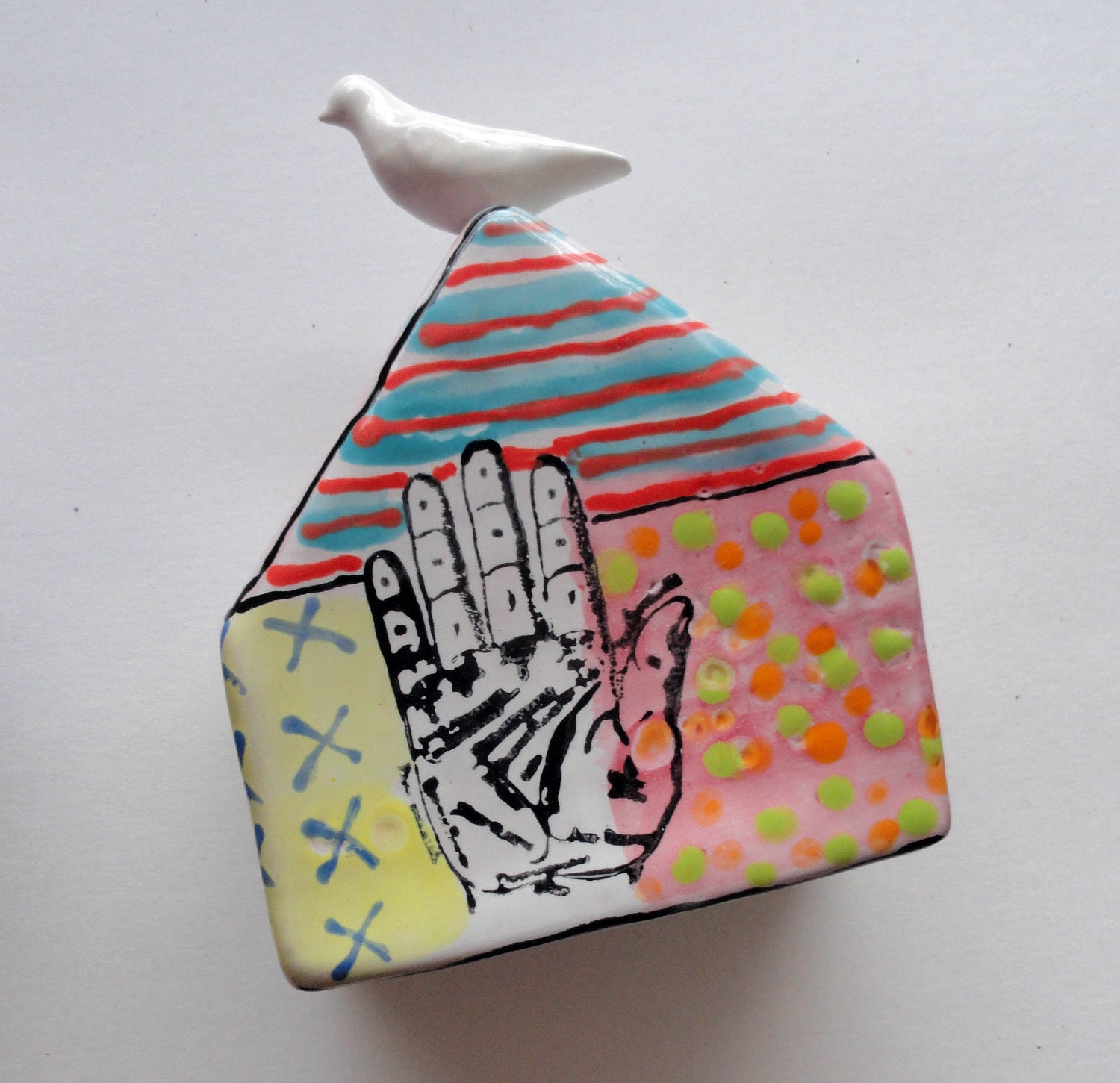 Ceramic wall sculpture Dove House Fortune Hand