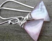 Pink Topaz Mother of Pearl Doublet Trillion Briolette Sterling Silver Earrings